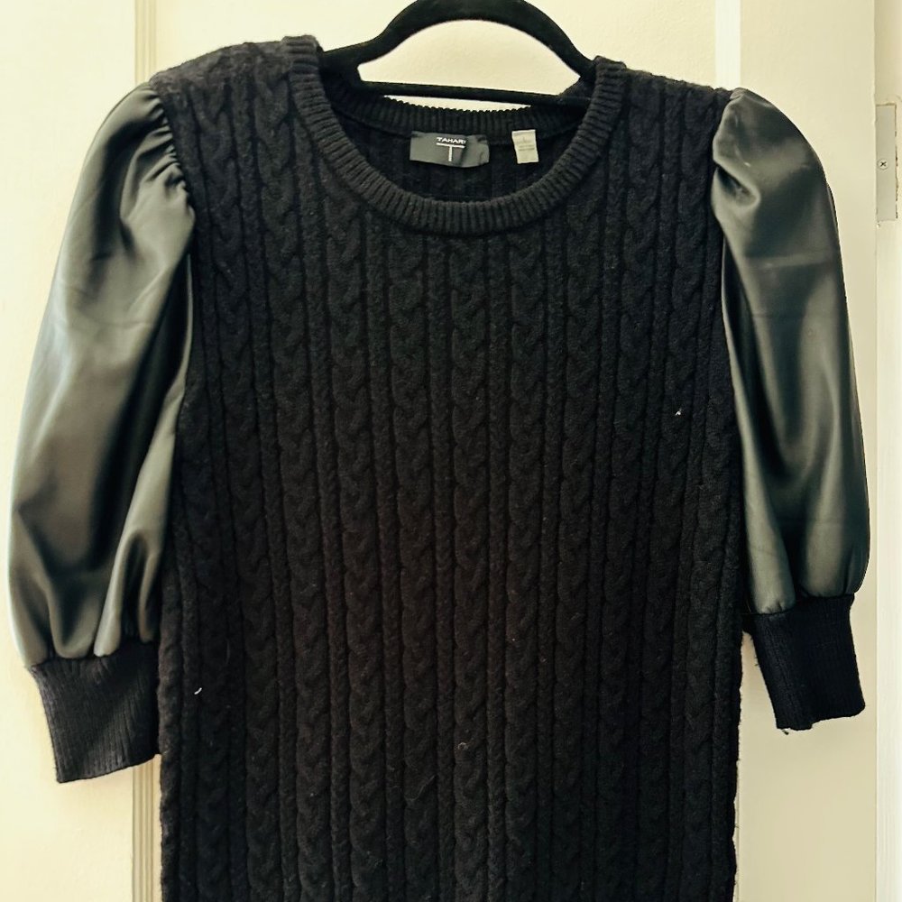 Black knitted/faux leather sweater